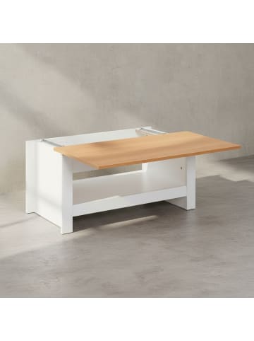 KADIMA DESIGN Couchtisch | Weiß/Eiche, 85x47x45cm, Stauraum