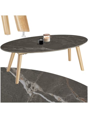 tectake Ovaler Wohnzimmertisch, Marmoroptik, höhenverstellbare Kunststofffüße