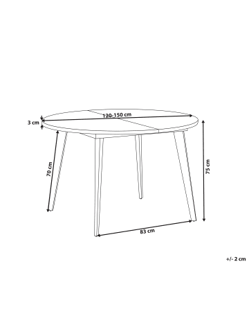 Beliani Ausziehbarer Tisch BOVINA in Braun/Schwarz - (W) 120 x (H) 75 x (L) 120 cm