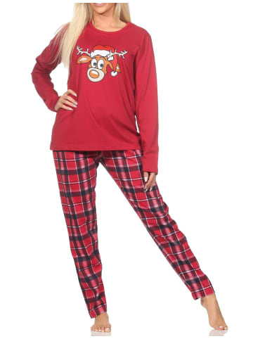 NORMANN Schlafanzug Weihnachten langarm Renntier - 88338 in rot