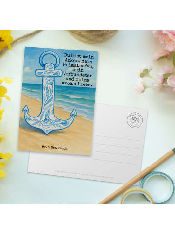 Mr. & Mrs. Panda Postkarte Anker Blau Design mit Spruch in Weiß