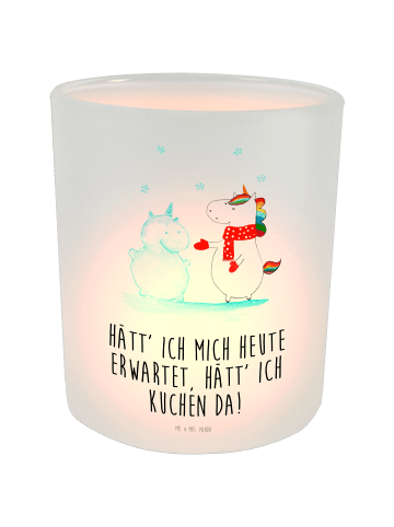 Mr. & Mrs. Panda Windlicht Einhorn Schneemann mit Spruch in Transparent