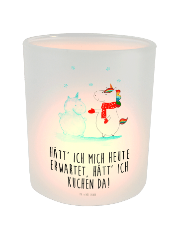 Mr. & Mrs. Panda Windlicht Glas Einhorn Schneemann mit Spruch in Transparent