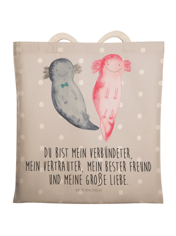 Mr. & Mrs. Panda Einkaufstasche Axolotl Freundin mit Spruch in Grau Pastell