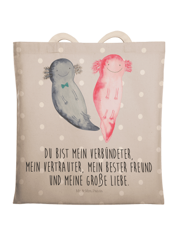 Mr. & Mrs. Panda Tote Bag Axolotl Freundin mit Spruch in Grau Pastell