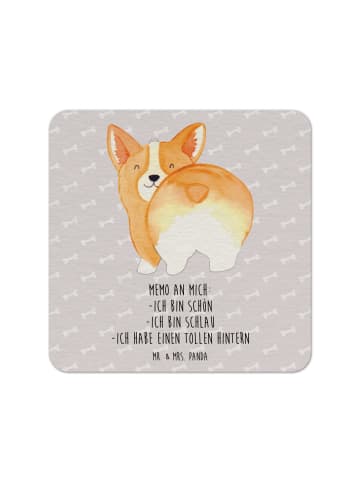 Mr. & Mrs. Panda Tassenuntersetzer Corgi Po mit Spruch in Grau Pastell