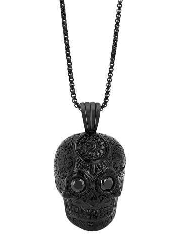 Adeliás Unisex Halskette mit Anhänger – Totenkopf aus Edelstahl in schwarz
