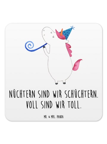 Mr. & Mrs. Panda Getränkeuntersetzer Einhorn Party mit Spruch in Weiß