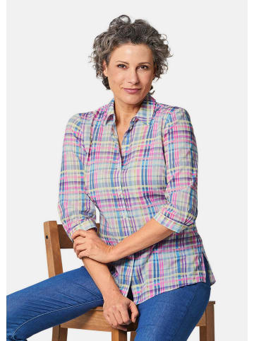 GOLDNER Kurzgröße:  Feminine Hemdkragenbluse im Karodessin in bunt / kariert