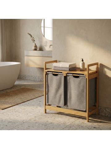 NUXIO Doppelter Wäschekorb, Bambus TELA, 70 l in Grau, (B) 63 x (H) 74 x (L) 33 cm