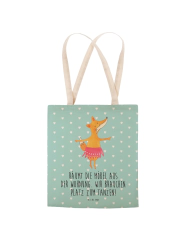 Mr. & Mrs. Panda Strandtasche Fuchs Ballerina mit Spruch in Türkis Pastell