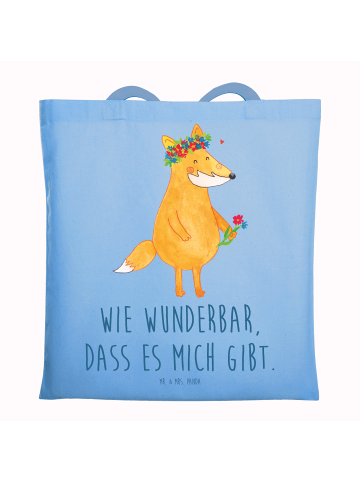 Mr. & Mrs. Panda Uni Tasche Fuchs Blumen mit Spruch in Sky Blue