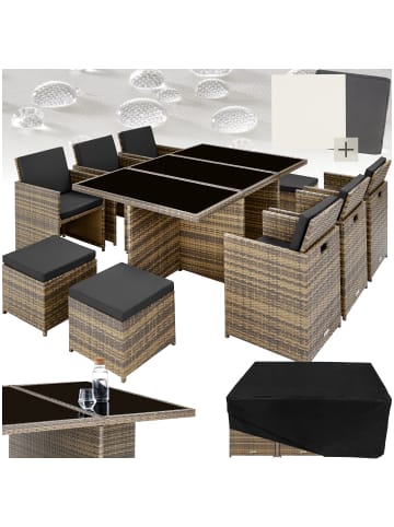 tectake Aluminium Rattan Gartenlounge für 6 bis 10 Personen, Inkl. Schutzhülle