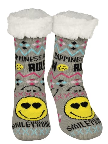 Smiley World Smileyworld Hüttensocken Smiley Haussocken warme Kuschelsocken in grau