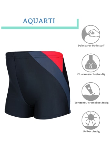 Aquarti Jungen Badehose Gestreift mit Motiven in rot/grau