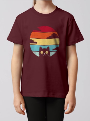 wat? Apparel T-Shirt Retro Sunset Cat in Weinrot