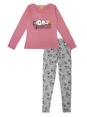 United Labels The Peanuts Snoopy Schlafanzug Pyjama Set Langarm Oberteil mit Hose in grau/rosa