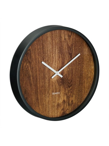 relaxdays Wanduhr in Holzoptik/ Schwarz - Ø 29,5 cm