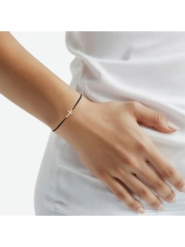 Glanzstücke München Armband Kreuz aus Textil und Sterling Silber mit Zirkonia in gelbgold