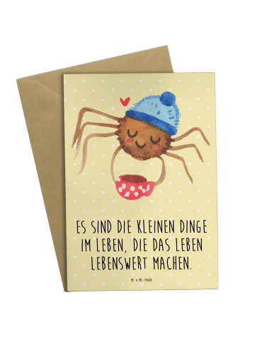 Mr. & Mrs. Panda Babykarte Spinne Agathe Kaffee mit Spruch in Gelb Pastell