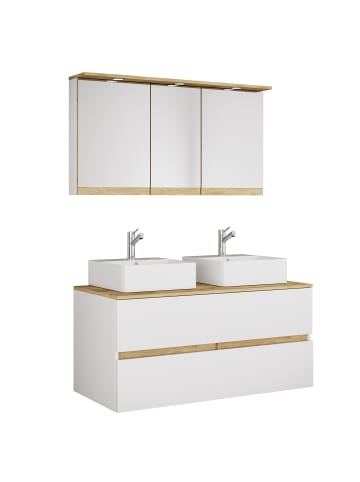 VCM 4 tlg. Badmöbel-Set mit Waschbecken Cosila-A 111cm in Weiß / Honig-Eiche