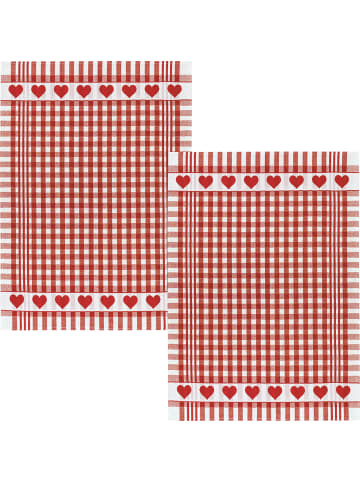 Kracht Jacquard, Halbleinen, Leinen / Halbleinen Geschirrtuch 2er-Pack in Karo/Herz rot