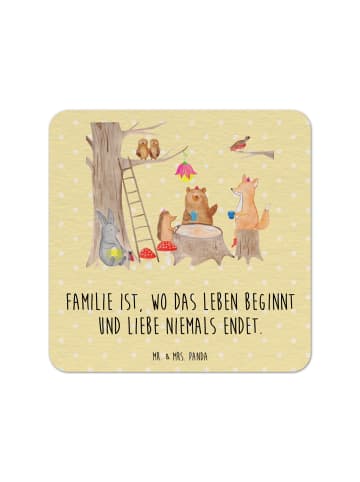 Mr. & Mrs. Panda Tassenuntersetzer Waldtiere Picknick mit Spruch in Gelb Pastell