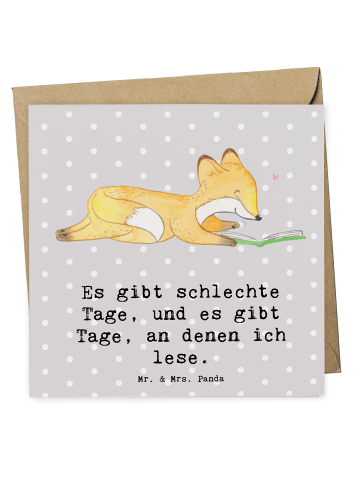 Mr. & Mrs. Panda Einladungskarte Fuchs Lesen mit Spruch in Grau Pastell