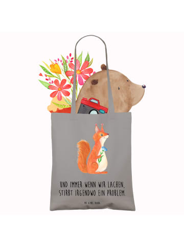 Mr. & Mrs. Panda Uni Tasche Eichhörnchen Blume mit Spruch in Light Grey
