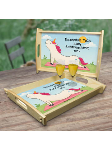 Mr. & Mrs. Panda Holztablett Einhorn Yoga Design mit Spruch in Weiß