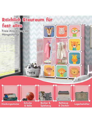 COSTWAY Kleiderschrank Kinder mit 12 Würfeln in Rosa