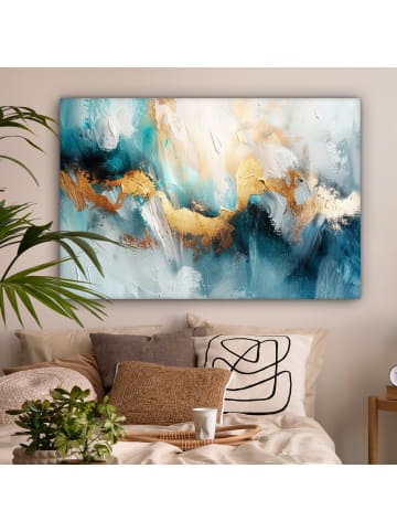 OnlyWow Leinwand Bilder Abstrakte Kunst gold blau