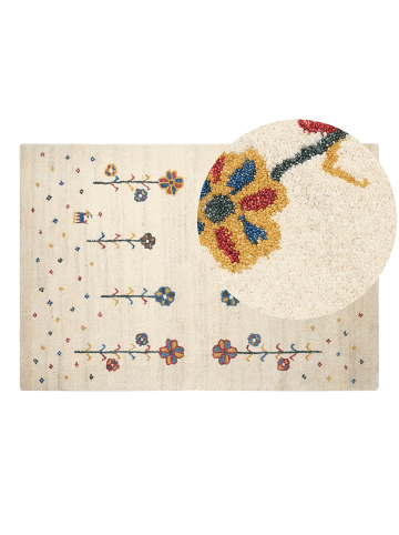 Beliani Geflochtener Teppich HUSUNLU in Beige/Blau/Rot - (W) 140 x (L) 200 cm