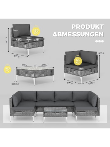 COSTWAY 7 tlg. PE-Rattan Gartenmöbel Set mit Kissen in Grau