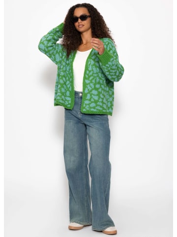 SASSYCLASSY Kurzer Cardigan mit Leo-Print in Grün