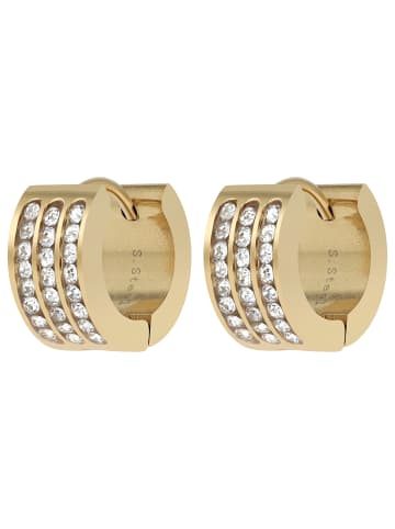 Adeliás Damen Ohrringe – Klappcreole aus Edelstahl mit Strass Steinchen in gold
