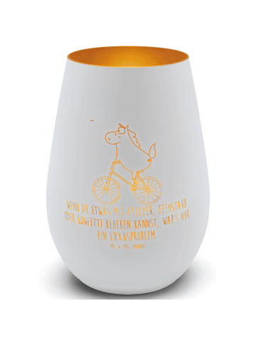 Mr. & Mrs. Panda Windlicht Einhorn Radfahrer mit Spruch in Weiß