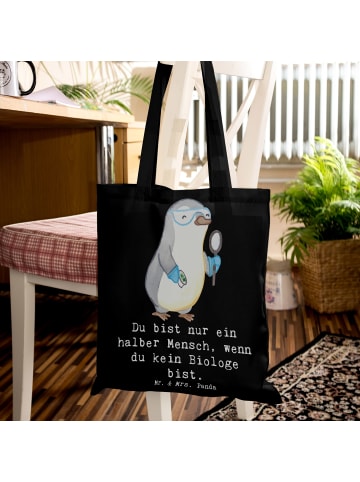 Mr. & Mrs. Panda Tote Bag Biologe Herz mit Spruch in Schwarz