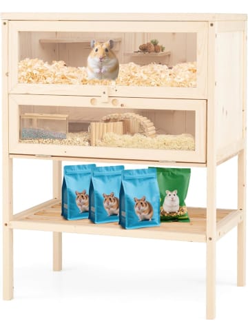 COSTWAY Hamsterkäfig Holz in Hellbraun