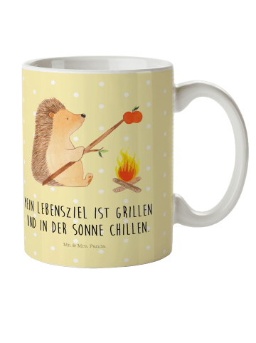 Mr. & Mrs. Panda Tasse Igel Grillen mit Spruch in Gelb Pastell