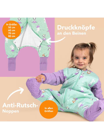 Schlummersack Schlafsack mit Füßen und umklappbaren Bündchen, 2.5 TOG in Mint-Lila
