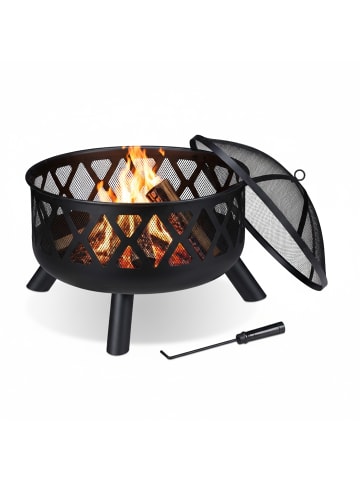relaxdays Feuerschale mit Funkenschutz in Schwarz - Ø 62 cm