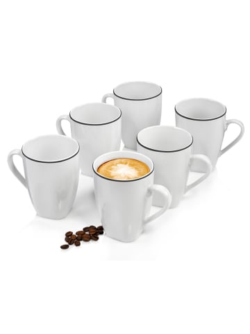 Sänger 6-tlg. Kaffeebecher Set Bilgola Black Rim in Weiß