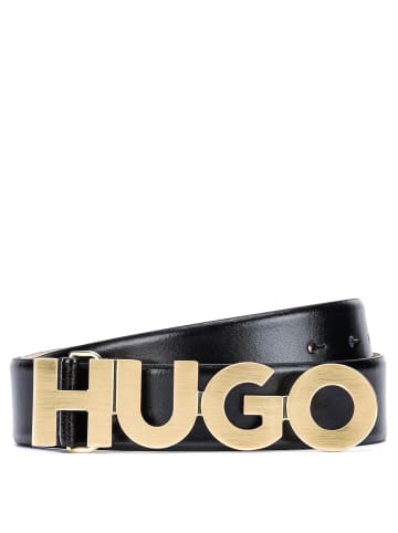 HUGO Zula Women's - Ledergürtel mit Logo-Schließe 3.5 cm in schwarz