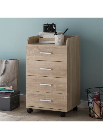 FineBuy Rollcontainer in Braun / Spanplatte / 40x33x71