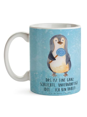 Mr. & Mrs. Panda bedruckte tasse Pinguin Lolli mit Spruch in Eisblau
