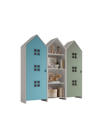 58 aufm Kessel REGALSCHRANK Set Kania 173x37x171 MDF Weiß /Bunt