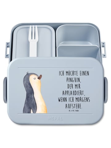 Mr. & Mrs. Panda Bento Box Pinguin mHerzieren Motiv mit Spruch in Blau Pastell