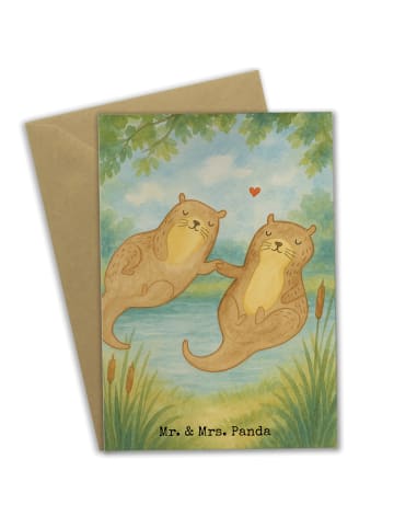 Mr. & Mrs. Panda jubiläumskarte Otter Hände halten Design ohne S... in Weiß