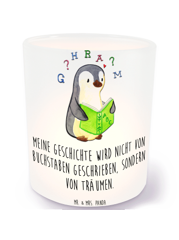 Mr. & Mrs. Panda Windlicht Glas Pinguin Legasthenie mit Spruch in Transparent